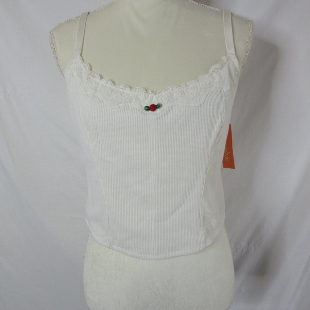 Colsie Cropped Camisole Top White Red Rose Size 1X NWT